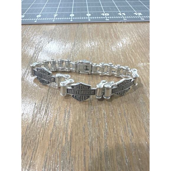 Mens Vintage Harley Davidson Bike Chain Sterling Silver Bracelet - Picture 1 of 7